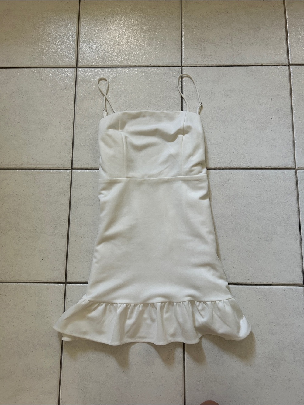 Altar’d StateWhite Spaghetti Strap Ruffle Hem Mini Dress